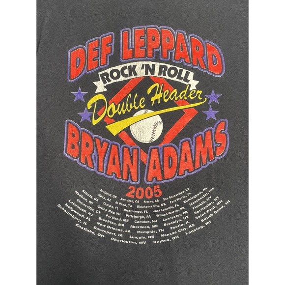 VERY‎ RARE Def Leppard Bryan Adams Concert Tour Rock N Roll 2005 Double Header T - Picture 5 of 9